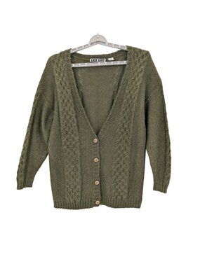 Vintage Mohair Blend Knit Cardigan Sweater Fisherman Textured Granola 90s Size M